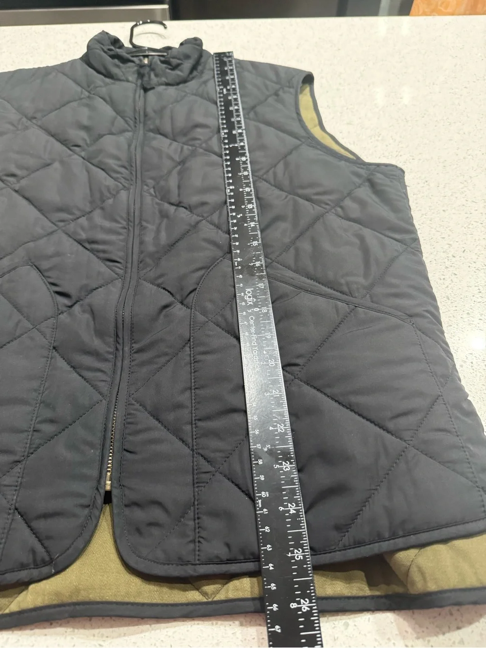 J. Crew Factory Black Quilted Vest with Olive Reversible Lining